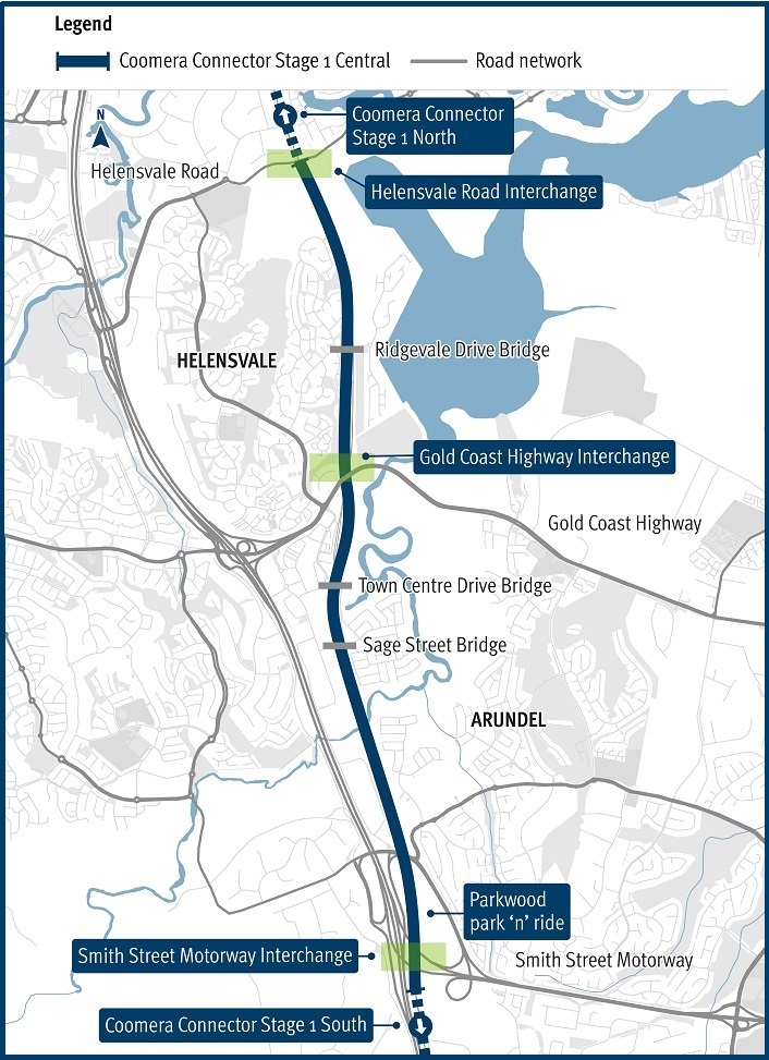 Coomera Connector stage 1 central map
